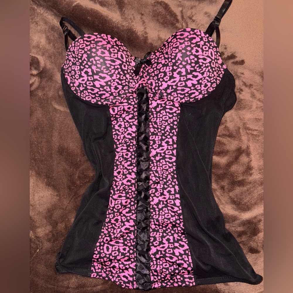 PLAYBOY Pink and Black Leopard Chemise